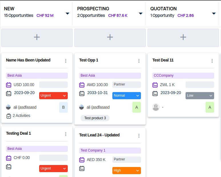 main currency for calculation of opportunities in VNCcrm